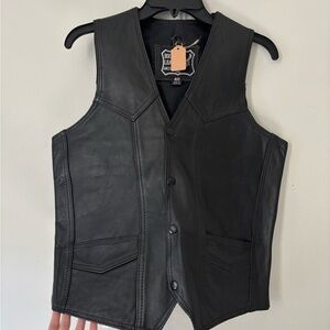 Vintage Black Streetstyle Leather Biker Button Up Grunge Vest - Size Large
